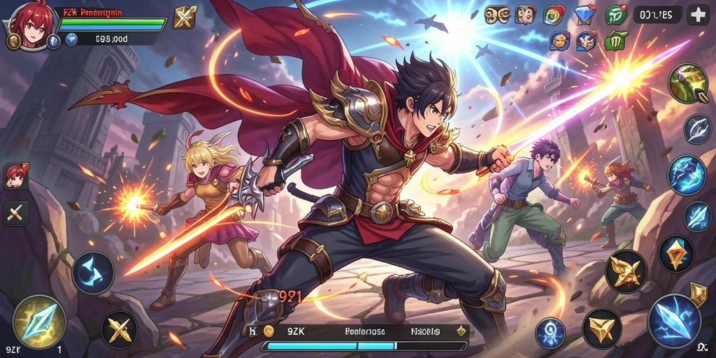 Screenshot gameplay <strong>9ZK</strong> yang menampilkan pertarungan seru antar karakter Anime.