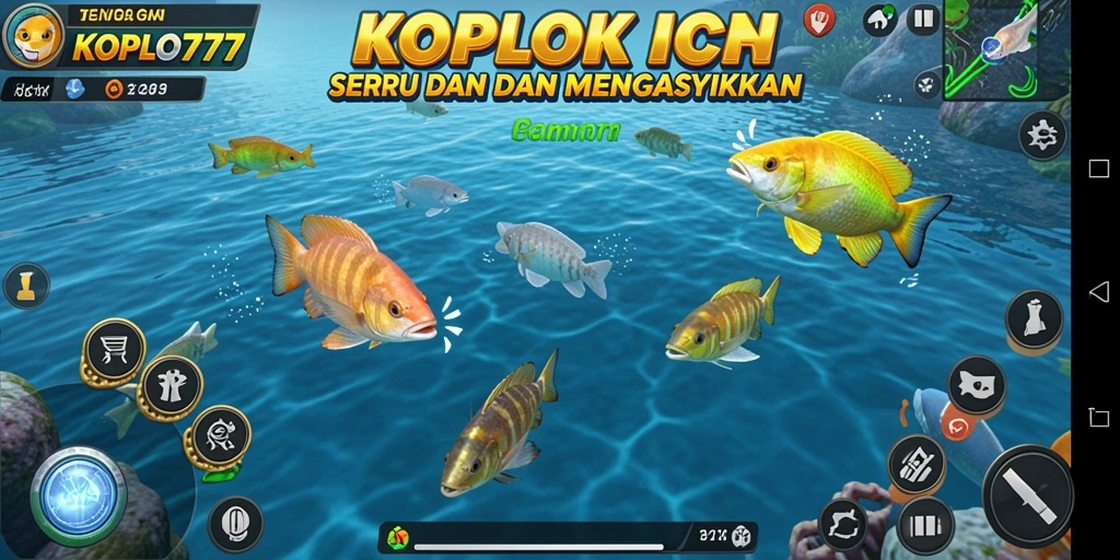 Tampilan gameplay seru di KOPLO77 menembak ikan.
