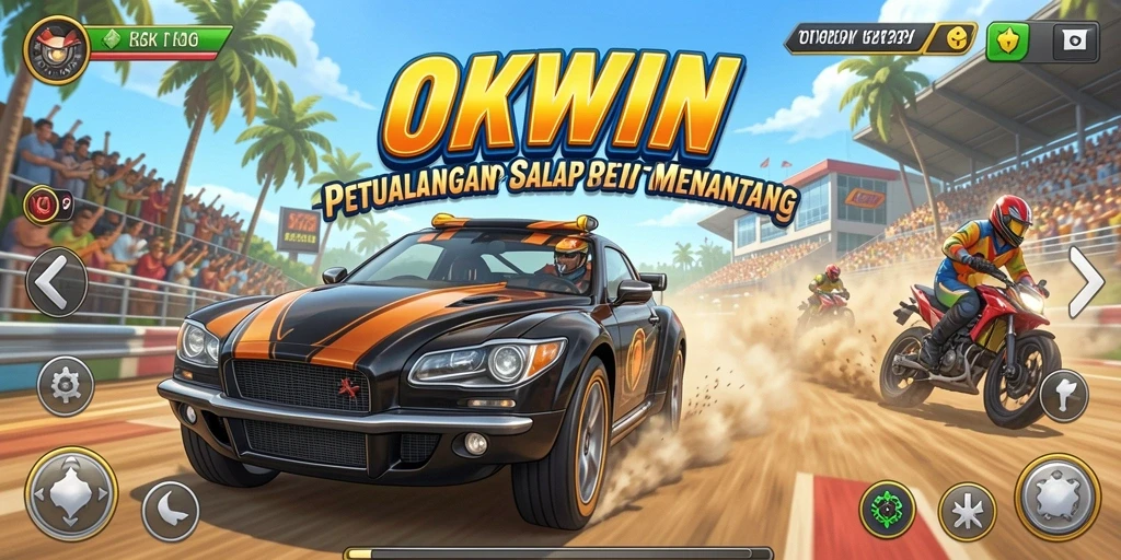 Gameplay seru OKWIN dengan balapan penuh adrenalin.