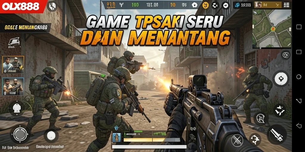 Tangkapan layar gameplay OLX888 yang menunjukkan aksi menembak seru.