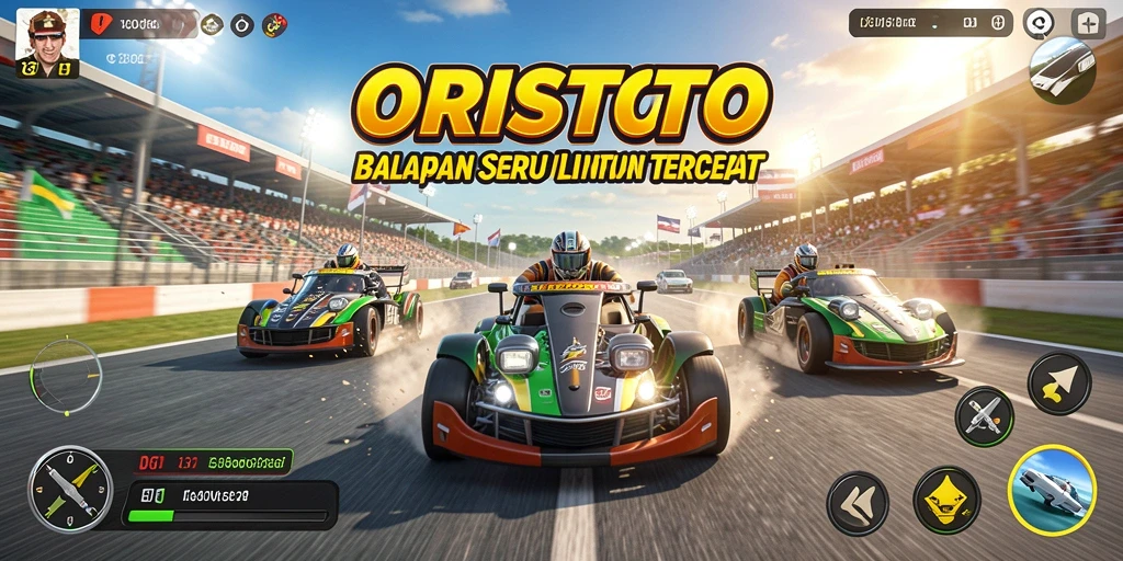 Tangkapan layar ORISTOTO menampilkan balapan cepat dan seru.